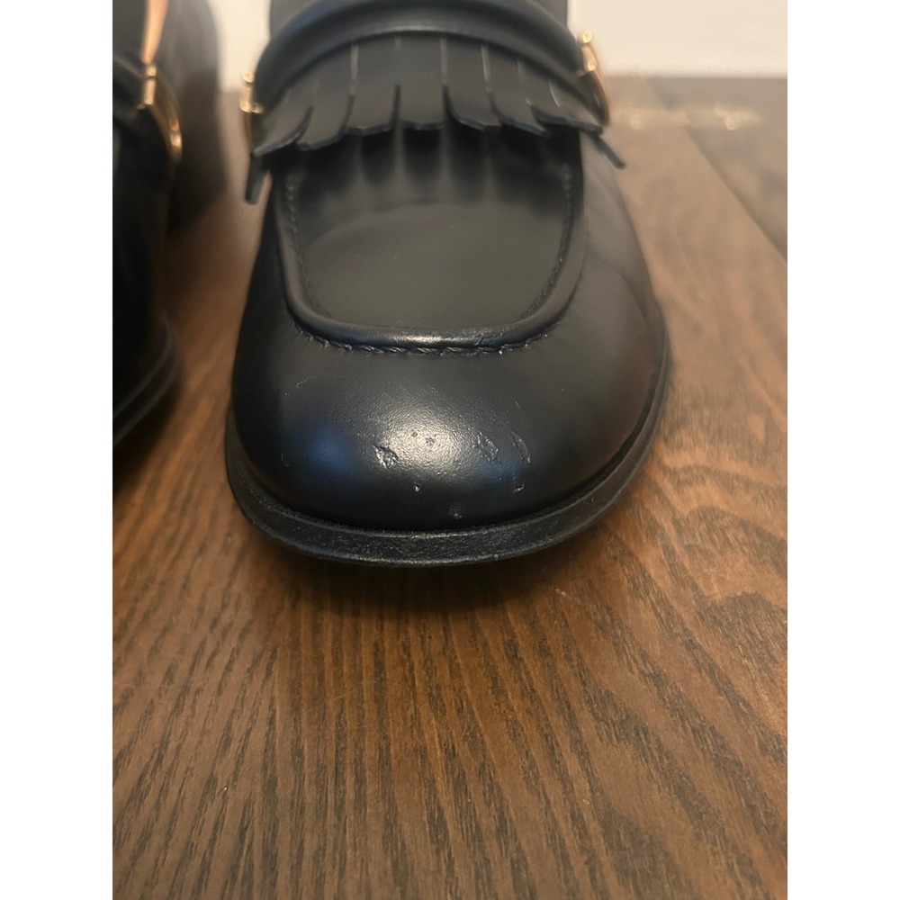 GUCCI 714680 Mirrored G Gold Kiltie Loafers Black Leather Men's 7.5 - Picture 3 of 13